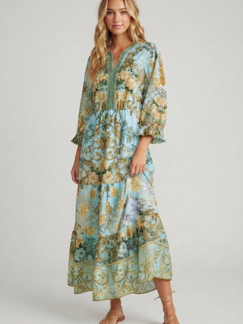 NEW Soft Surroundings Multicolor Floral Baroque Maxi Dress Size 2X 57034